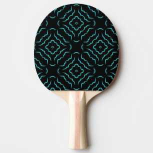 Naadloos patroon in helder turquoise op zwart tafeltennisbatje