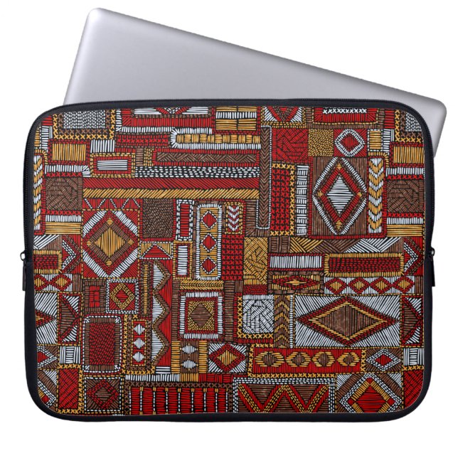 Naadloos patroon in patchwork-stijl. geborduurd E Laptop Sleeve (Voorkant)