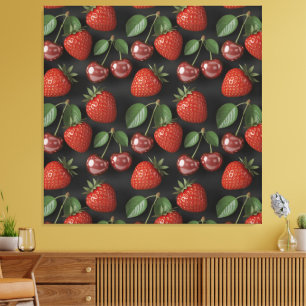 Naadloos patroon met aardbeien en kersen canvas afdruk
