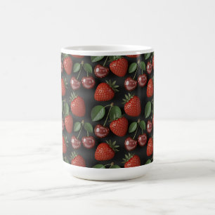Naadloos patroon met aardbeien en kersen koffiemok