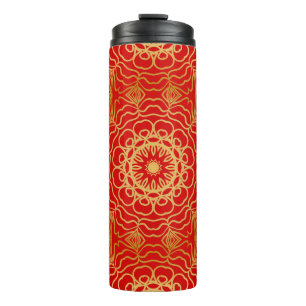 Naadloos patroon met abstracte florale en thermosbeker