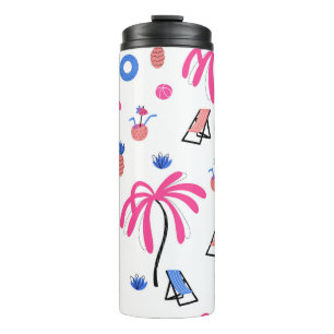 Naadloos patroon met anananas coconu palmbomen thermosbeker