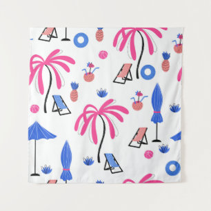 Naadloos patroon met anananas coconu palmbomen wandkleed