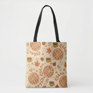 Naadloos patroon met appeltaart, appelen en mokken tote bag