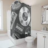 Naadloos patroon met audio- en videodragers. Vi Douchegordijn (In situ)