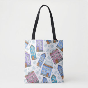 Naadloos patroon met beelden van winterhuizen en s tote bag