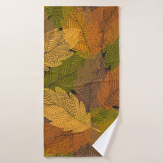 naadloos  patroon met bladeren in gele kolom badhanddoek (Badhanddoek)
