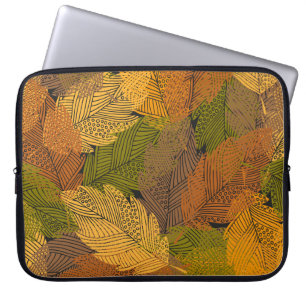 naadloos patroon met bladeren in gele kolom laptop sleeve