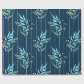 Naadloos patroon met blauwe bladeren en strepen cadeaupapier (Vlak)