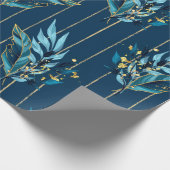 Naadloos patroon met blauwe bladeren en strepen cadeaupapier (Hoek)