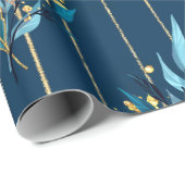Naadloos patroon met blauwe bladeren en strepen cadeaupapier (Rol Hoek)