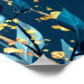 Naadloos patroon met blauwe bladeren en strepen poster (Hoek)