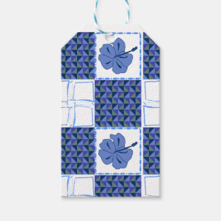 Naadloos patroon met blauwe handgetekende tropisch cadeaulabel