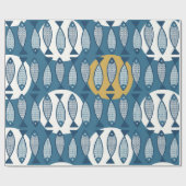 Naadloos patroon met blauwe vis geïnspireerd door cadeaupapier (Vlak)