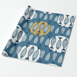 Naadloos patroon met blauwe vis geïnspireerd door  cadeaupapier