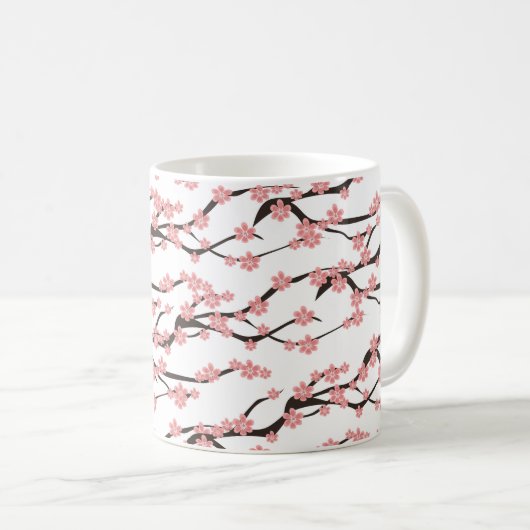 Naadloos patroon met bloeiende kerrie op een wit b koffiemok (Voorkant rechts)