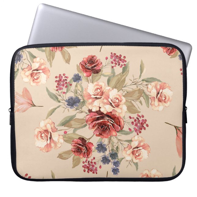Naadloos patroon met bloemen en bladeren. Floral p Laptop Sleeve (Voorkant)
