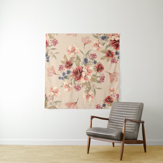 Naadloos patroon met bloemen en bladeren. Floral p Wandkleed (In Situ (horizontaal))