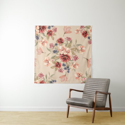 Naadloos patroon met bloemen en bladeren. Floral p Wandkleed (In situ)