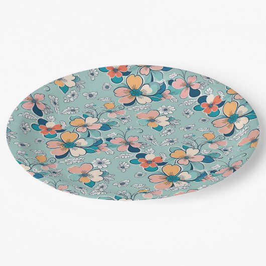 Naadloos patroon met bloemen papieren bordje (Gekanteld)