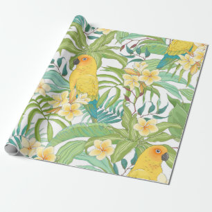 Naadloos patroon met bloemen Plumeria, bladeren en Cadeaupapier