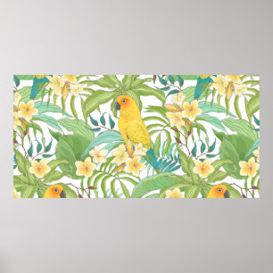 Naadloos patroon met bloemen Plumeria, bladeren en Poster