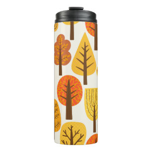 Naadloos patroon met bomen. herfst thermosbeker