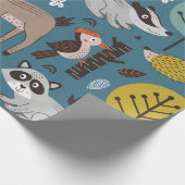 Naadloos patroon met bosdieren op blauwe achtergro cadeaupapier (Hoek)