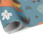 Naadloos patroon met bosdieren op blauwe achtergro cadeaupapier (Rol Hoek)