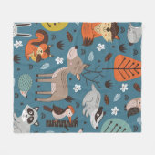 Naadloos patroon met bosdieren op blauwe achtergro fleece deken (Voorkant (Horizontaal))