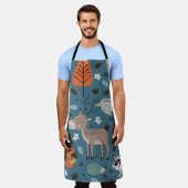 Naadloos patroon met bosdieren op blauwe achtergro schort (Gedragen)
