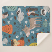 Naadloos patroon met bosdieren op blauwe achtergro sherpa deken (Voorkant (horizontaal))