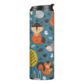 Naadloos patroon met bosdieren op blauwe achtergro thermosbeker (Gedraaid links)
