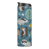 Naadloos patroon met bosdieren op blauwe achtergro thermosbeker (Geroteerd rechts)
