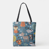 Naadloos patroon met bosdieren op blauwe achtergro tote bag (Achterkant)