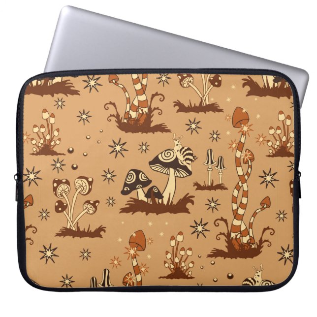 Naadloos  patroon met bruine paddenstoelen op b laptop sleeve (Voorkant)