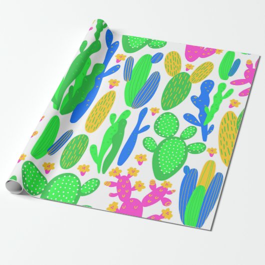 naadloos patroon met cactus op witte achtergrond. cadeaupapier (Uitgerold)
