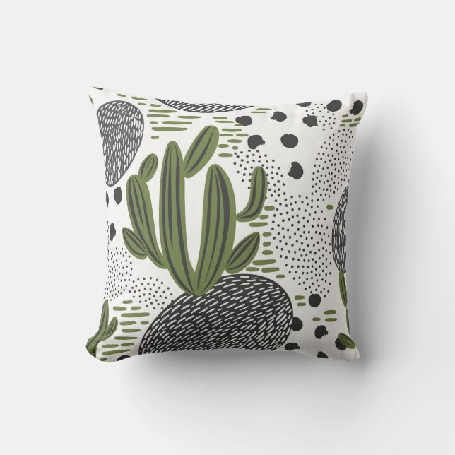 naadloos patroon met cactus op witte achtergrond. kussen (Voorkant)