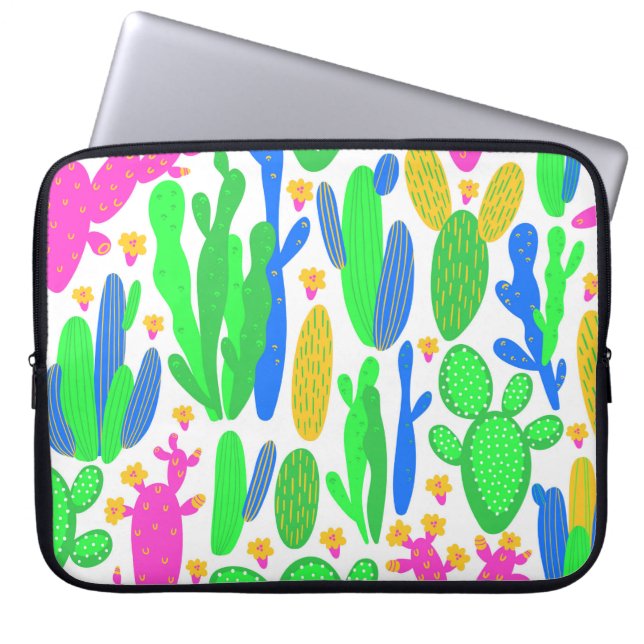 naadloos patroon met cactus op witte achtergrond.  laptop sleeve (Voorkant)