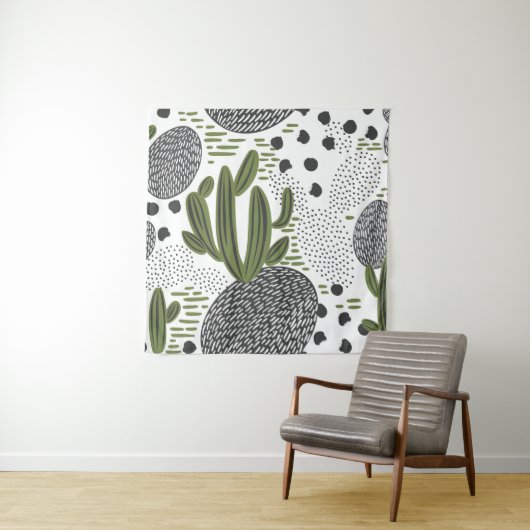 naadloos patroon met cactus op witte achtergrond.  wandkleed (In situ)