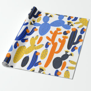  naadloos patroon met cactus op zwart en cadeaupapier