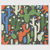 naadloos patroon met cactus op zwarte achtergrond. cadeaupapier (Vlak)