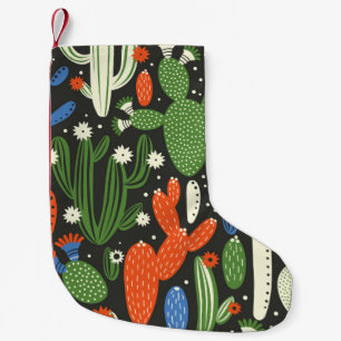 naadloos patroon met cactus op zwarte achtergrond. kleine kerstsok