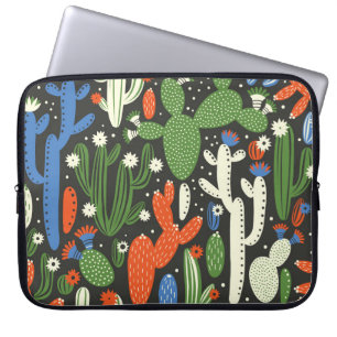 naadloos patroon met cactus op zwarte achtergrond. laptop sleeve