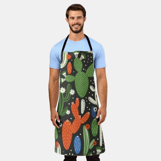 naadloos patroon met cactus op zwarte achtergrond. schort (Gedragen)