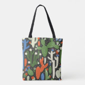 naadloos patroon met cactus op zwarte achtergrond. tote bag (Achterkant)