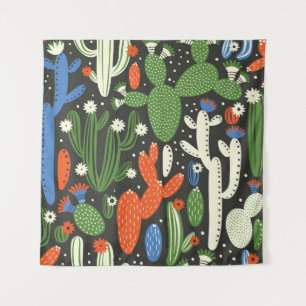 naadloos patroon met cactus op zwarte achtergrond. wandkleed