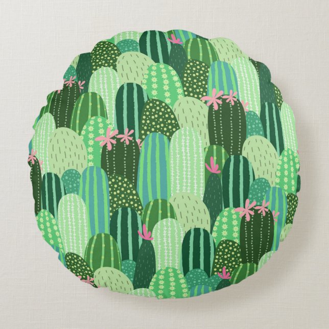 Naadloos patroon met cactus rond kussen (Voorkant)