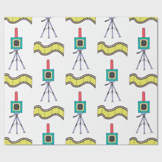 Naadloos patroon met camera's en filmstrips op een cadeaupapier (Vlak)
