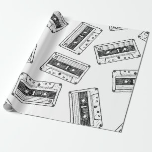 Naadloos patroon met compact cassette in cadeaupapier